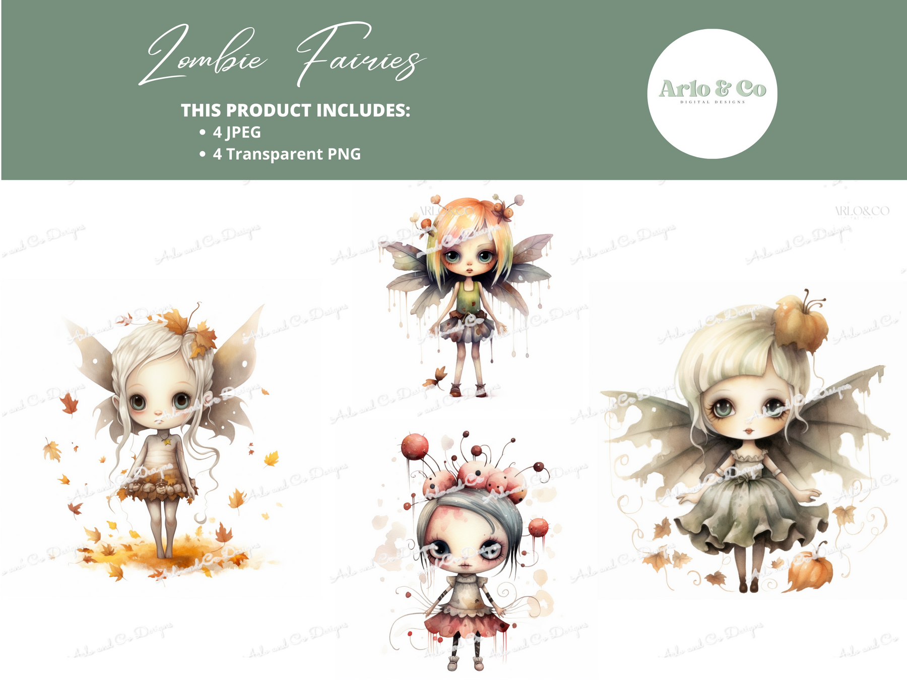 Cute Halloween Zombie Fairies - DIGITAL DOWNLOAD – Arlo and Co Designs