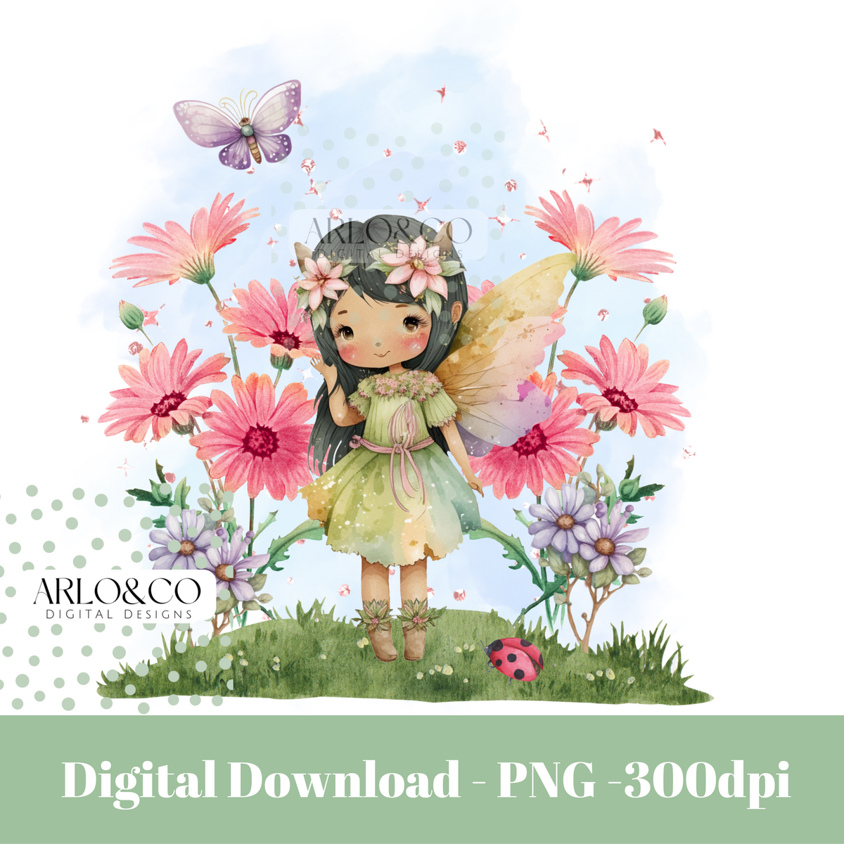 Whimsical black hair fairy girl garden DIGITAL DOWNLOAD – Arlo and Co ...